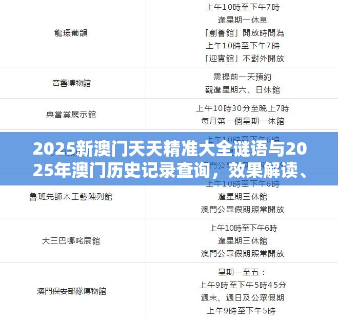 2025新澳门天天精准大全谜语与2025年澳门历史记录查询，效果解读、专家解析解释与落实